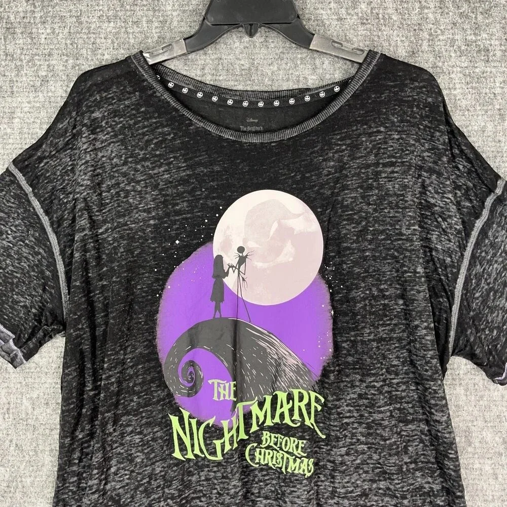 Nightmare Before Christmas Shirt Womens 3X Pajama Top Sleepwear Black Burnout‎ - Picture 5 of 10